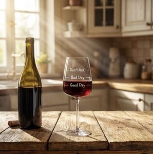 The Novelty Mood Glass. Novelty wine glass with three fill lines.