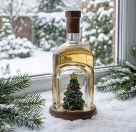 Christmas Decanter 150ml with Christmas Tree and Wooden Base – Empty & Refillable